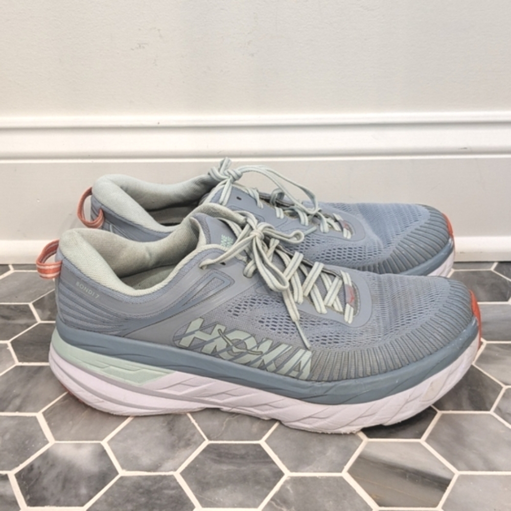 Hoka One One Women's Sneakers in Light Blue and Coral